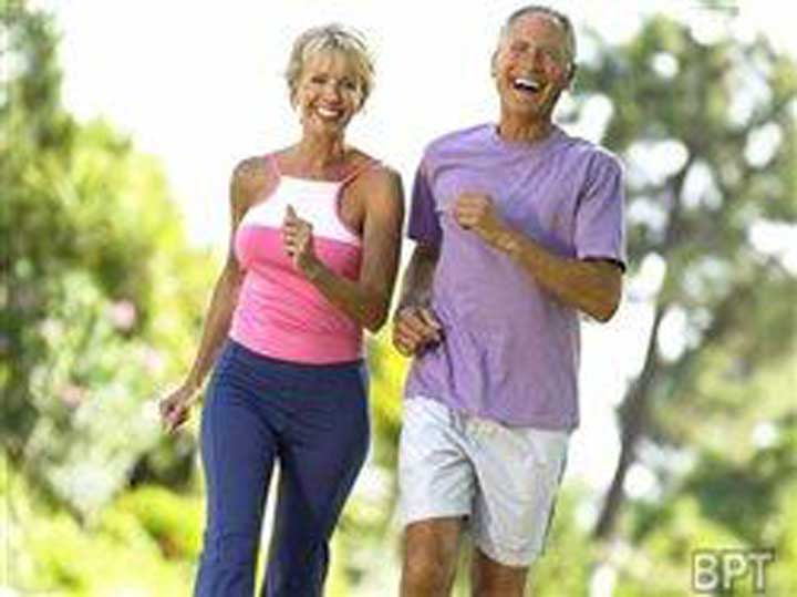 Senior couple walking and excercising